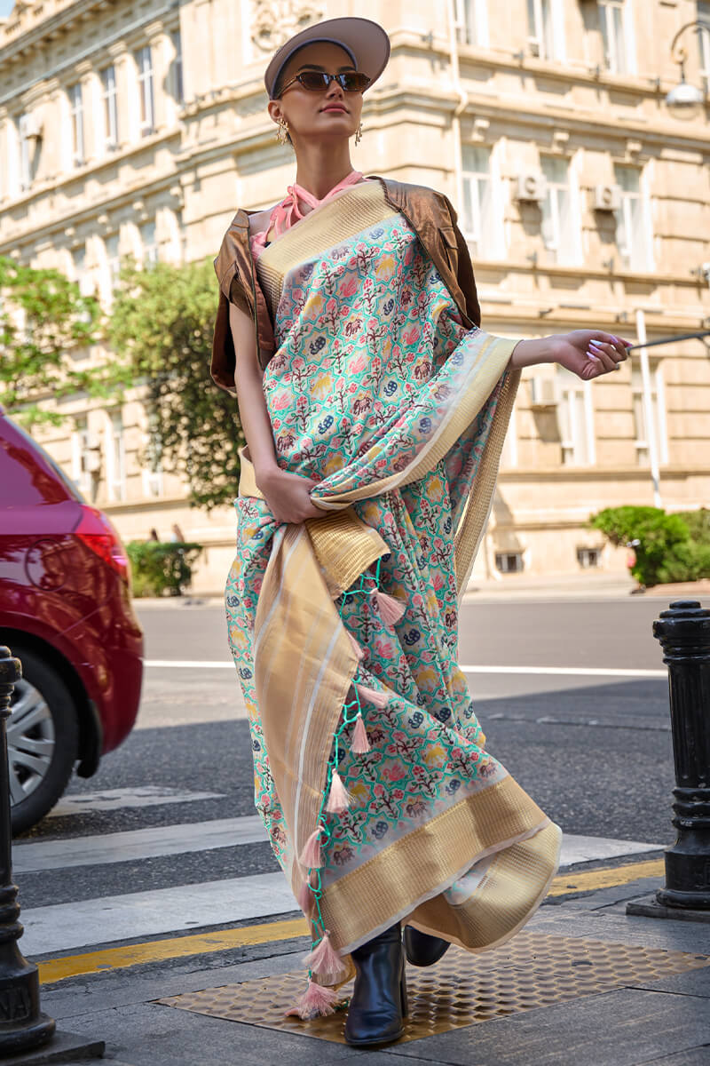 Petrichor Pista Organza Silk Saree With Sumptuous Blouse Piece