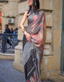 Magnetic Grey Digital Printed Soft Silk Saree With Ratatouille Blouse Piece