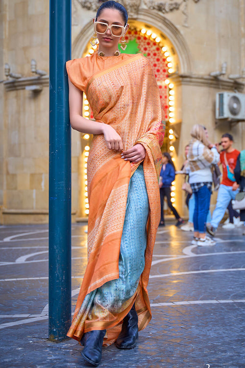 Load image into Gallery viewer, Mellifluous Orange Digital Printed Soft Silk Saree With Ephemeral Blouse Piece
