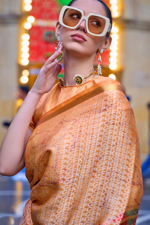 Load image into Gallery viewer, Mellifluous Orange Digital Printed Soft Silk Saree With Ephemeral Blouse Piece
