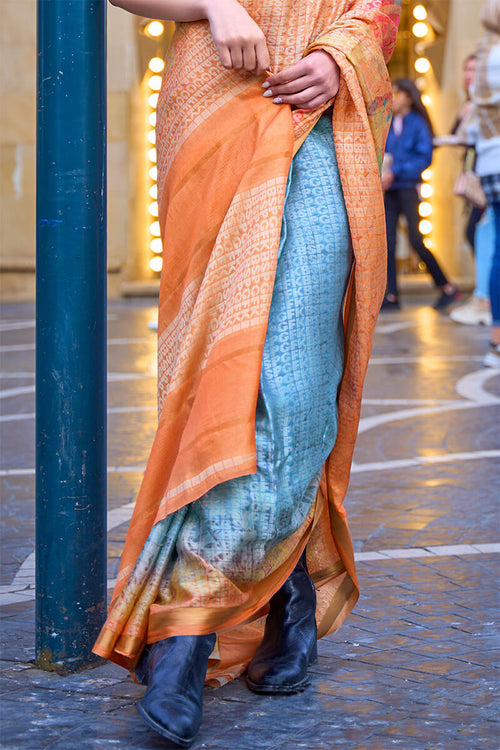 Load image into Gallery viewer, Mellifluous Orange Digital Printed Soft Silk Saree With Ephemeral Blouse Piece
