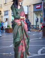 Imbrication Dark Green Digital Printed Soft Silk Saree With Devastating Blouse Piece