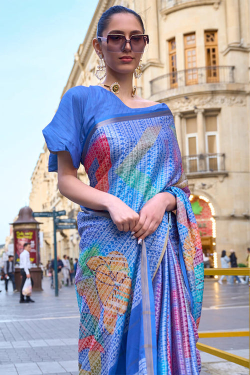 Load image into Gallery viewer, Propinquity Blue Digital Printed Soft Silk Saree With Forbearance Blouse Piece
