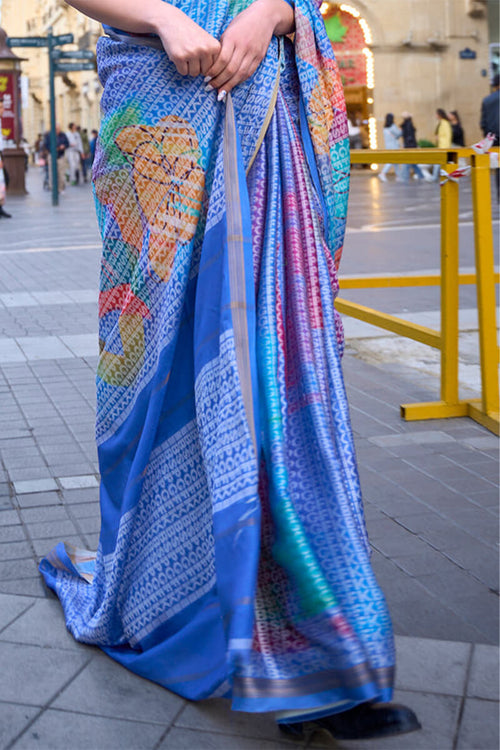 Load image into Gallery viewer, Propinquity Blue Digital Printed Soft Silk Saree With Forbearance Blouse Piece
