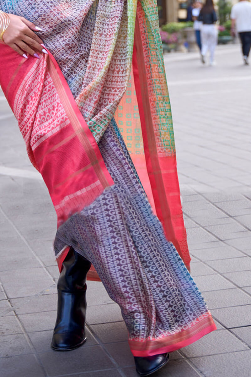 Effervescent Multicolor Digital Printed Soft Silk Saree With Bewitching Blouse Piece