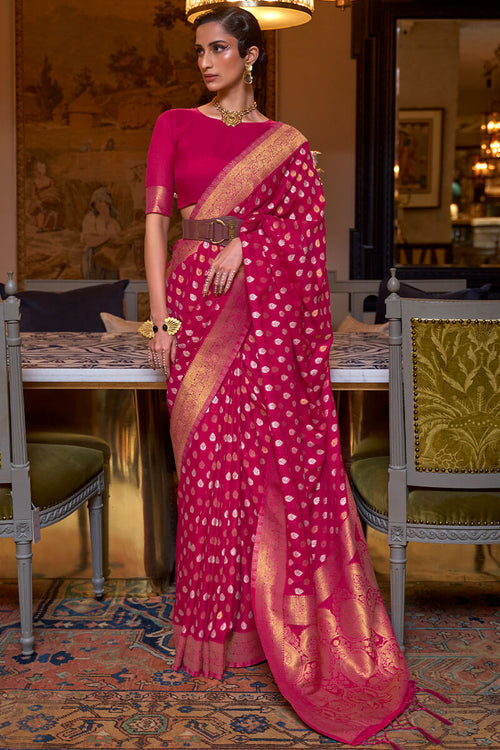 Load image into Gallery viewer, Desiring Dark Pink Soft Banarasi Silk Saree With Flameboyant Blouse Piece
