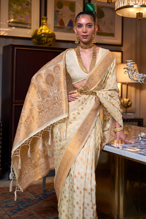 Load image into Gallery viewer, Classic Beige Soft Banarasi Silk Saree With Admirable Blouse Piece
