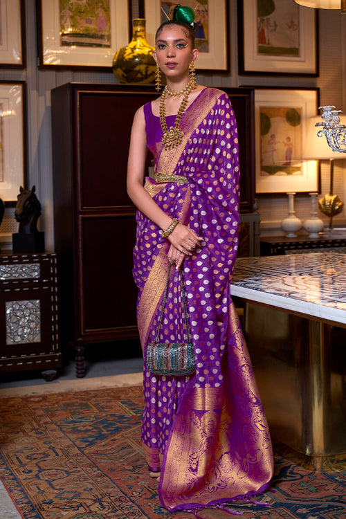 Load image into Gallery viewer, Enticing Purple Soft Banarasi Silk Saree With Evanescent Blouse Piece
