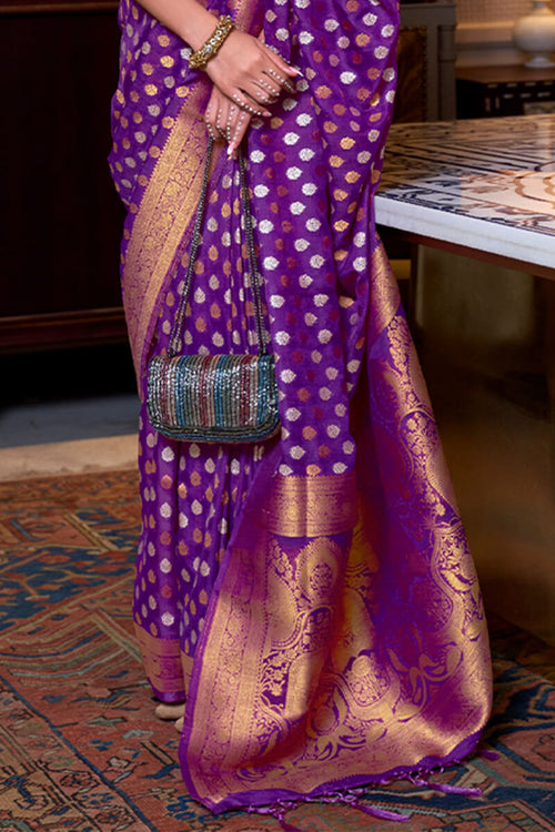 Load image into Gallery viewer, Enticing Purple Soft Banarasi Silk Saree With Evanescent Blouse Piece
