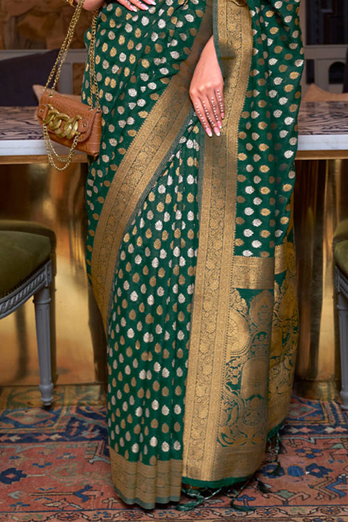 Load image into Gallery viewer, Murmurous Dark Green Soft Banarasi Silk Saree With Felicitous Blouse Piece
