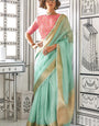 Incredible Turquoise Soft Silk Saree With Petrichor Blouse Piece