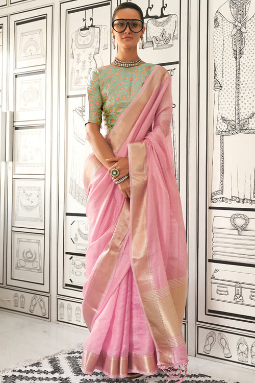 Load image into Gallery viewer, Desuetude Baby Pink Soft Silk Saree With Bewitching Blouse Piece
