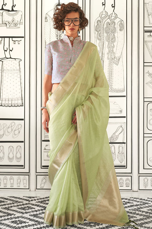 Load image into Gallery viewer, Delightful Pista Soft Silk Saree With Jazzy Blouse Piece
