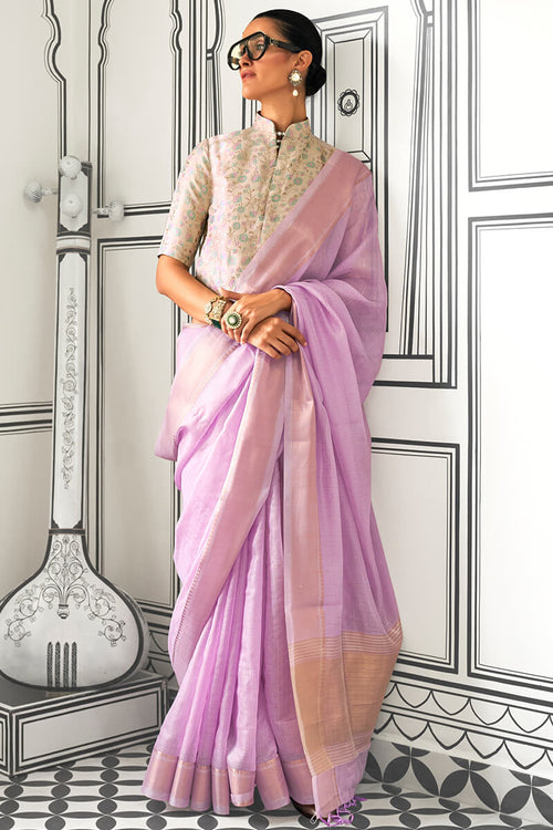 Load image into Gallery viewer, Entrancing Lavender Soft Silk Saree With Brood Blouse Piece
