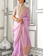 Entrancing Lavender Soft Silk Saree With Brood Blouse Piece