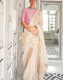 Ephemeral Beige Soft Silk Saree With Magnetic Blouse Piece