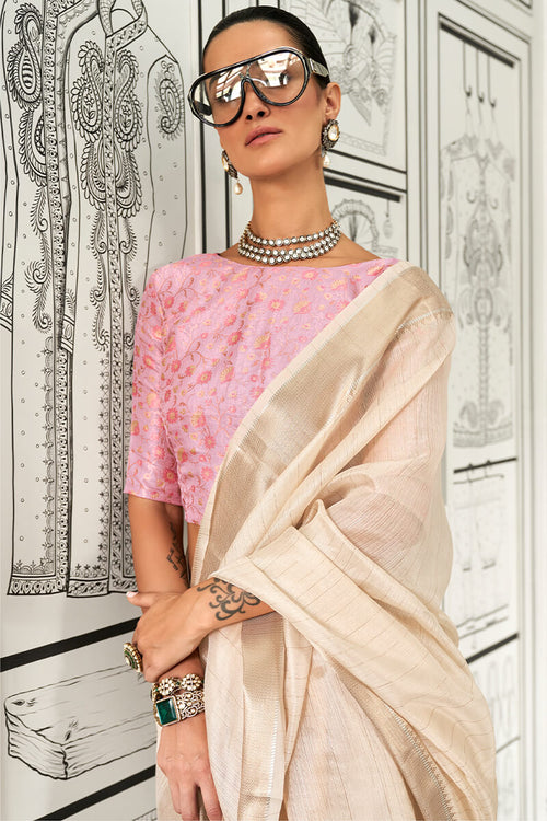 Load image into Gallery viewer, Ephemeral Beige Soft Silk Saree With Magnetic Blouse Piece
