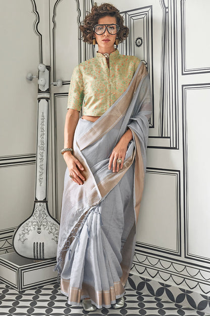 Luxuriant Grey Soft Silk Saree With Vivacious Blouse Piece