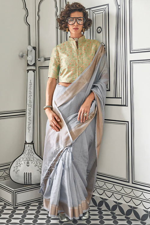 Load image into Gallery viewer, Luxuriant Grey Soft Silk Saree With Vivacious Blouse Piece
