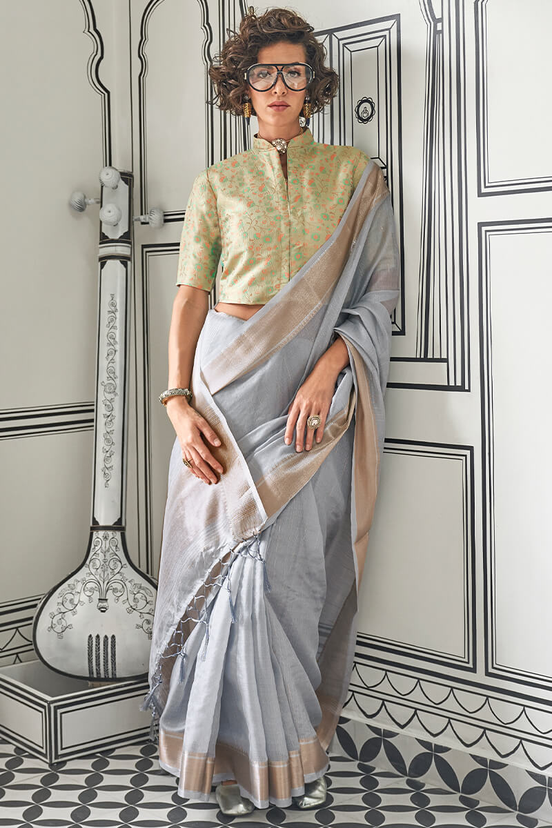 Luxuriant Grey Soft Silk Saree With Vivacious Blouse Piece