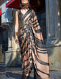 Amazing Black and Brown Digital Printed Satin Silk Saree With Sophisticated Blouse Piece