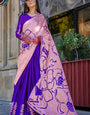 Sizzling Royal Blue and Pink Digital Printed Satin Silk Saree With Gorgeous Blouse Piece