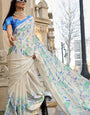 Capricious Off White Digital Printed Satin Silk Saree With Gratifying Blouse Piece