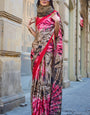 Appealing Brown and Pink Digital Printed Satin Silk Saree With Engrossing Blouse Piece