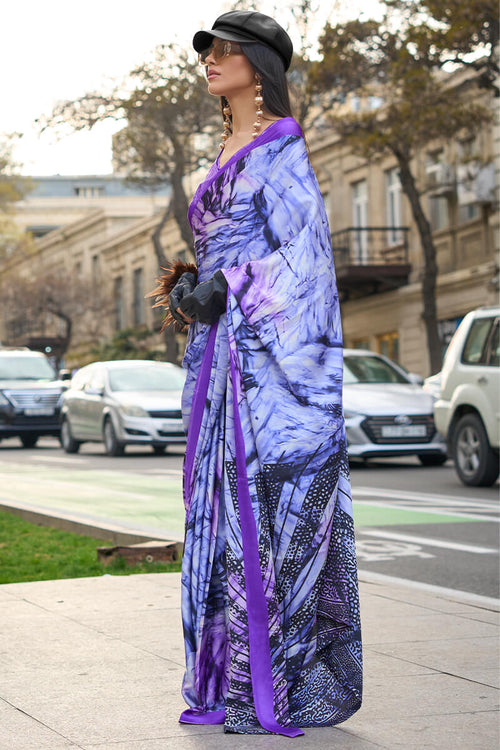 Load image into Gallery viewer, Exceptional Lavender Digital Printed Satin Silk Saree With Majesty Blouse Piece
