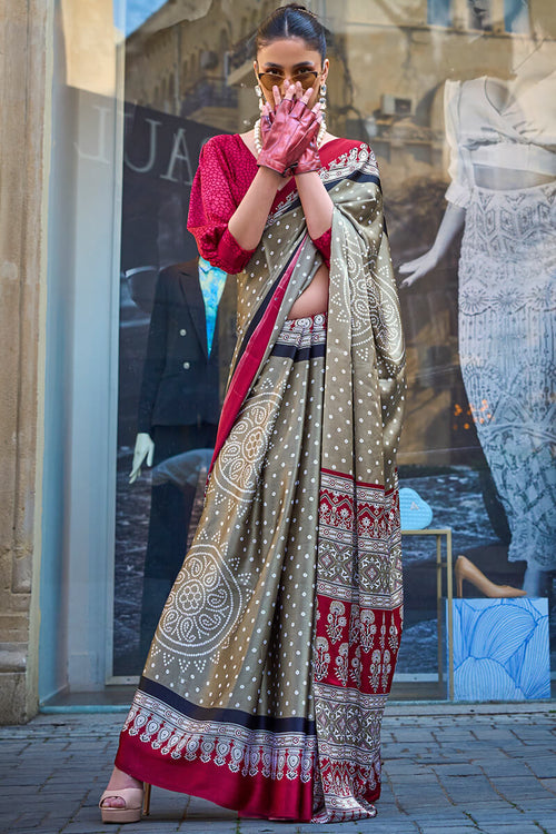 Load image into Gallery viewer, Dalliance Grey Digital Printed Satin Silk Saree With Demesne Blouse Piece
