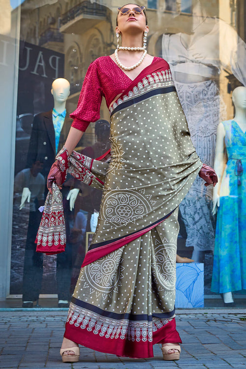 Load image into Gallery viewer, Dalliance Grey Digital Printed Satin Silk Saree With Demesne Blouse Piece
