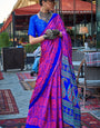 Ebullience Pink and Blue Digital Printed Satin Silk Saree With Imbrication Blouse Piece