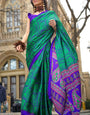 Surreptitious Green and Purple Digital Printed Satin Silk Saree With Denouement Blouse Piece