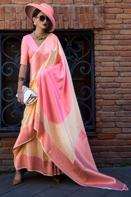 Load image into Gallery viewer, Gleaming Beige and Pink Soft Banarasi Silk Saree With Phenomenal Blouse Piece
