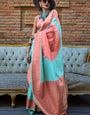 Surpassing Sky Soft Banarasi Silk Saree With Groovy Blouse Piece