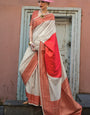 Beauteous Beige and Red Soft Banarasi Silk Saree With Divine Blouse Piece