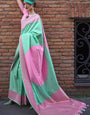 Ravishing Sea Green Soft Banarasi Silk Saree With Dulcet Blouse Piece