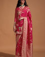 Phenomenal Dark Pink Georgette Banarasi Silk Saree With Jazzy Blouse Piece