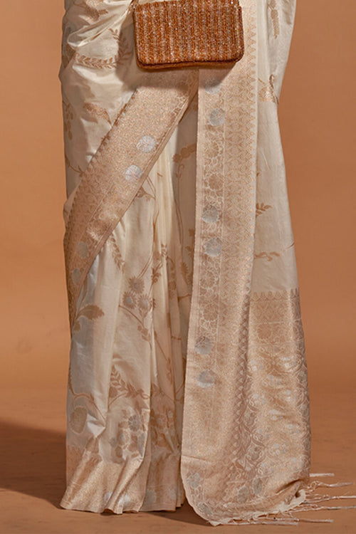 Load image into Gallery viewer, Extraordinary Beige Georgette Banarasi Silk Saree With Fantabulous Blouse Piece
