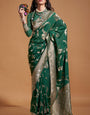 Exuberant Dark Green Georgette Banarasi Silk Saree With Piquant Blouse Piece