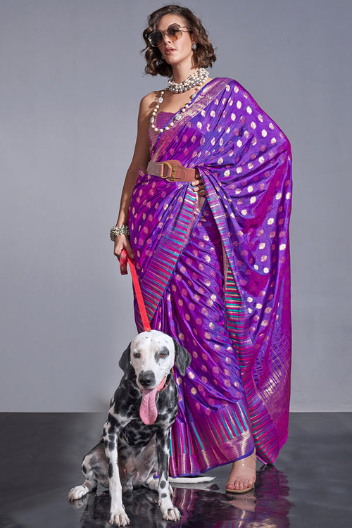 Load image into Gallery viewer, Energetic Purple Soft Banarasi Silk Saree With Outstanding Blouse Piece
