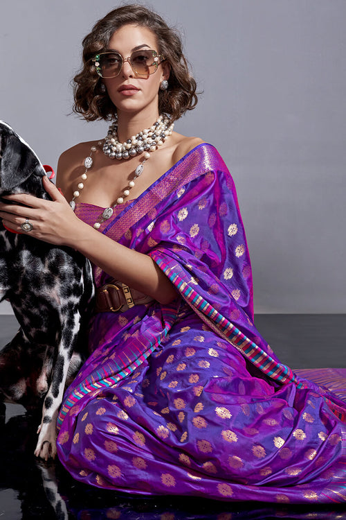 Load image into Gallery viewer, Energetic Purple Soft Banarasi Silk Saree With Outstanding Blouse Piece
