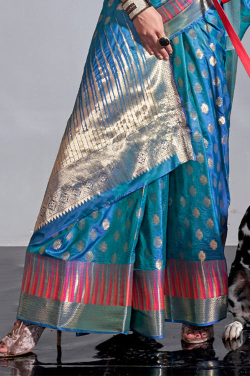 Load image into Gallery viewer, Girlish Blue Soft Banarasi Silk Saree With Groovy Blouse Piece
