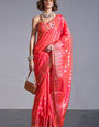 Flameboyant Tomato Soft Banarasi Silk Saree With Stunner Blouse Piece