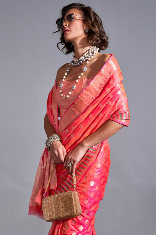 Load image into Gallery viewer, Flameboyant Tomato Soft Banarasi Silk Saree With Stunner Blouse Piece
