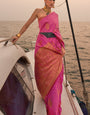 Divine Pink Soft Banarasi Silk Saree With Fairytale Blouse Piece