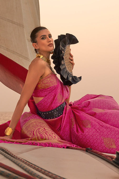 Load image into Gallery viewer, Divine Pink Soft Banarasi Silk Saree With Fairytale Blouse Piece
