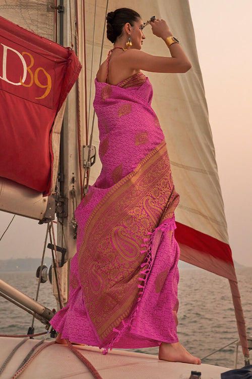 Load image into Gallery viewer, Divine Pink Soft Banarasi Silk Saree With Fairytale Blouse Piece
