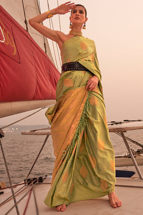 Load image into Gallery viewer, Precious Mehandi Soft Banarasi Silk Saree With Amazing Blouse Piece
