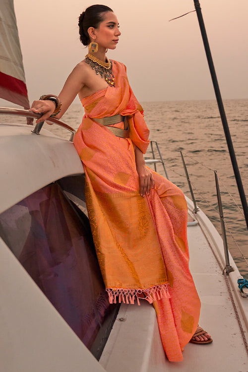 Load image into Gallery viewer, Adorning Peach Soft Banarasi Silk Saree With Arresting Blouse Piece
